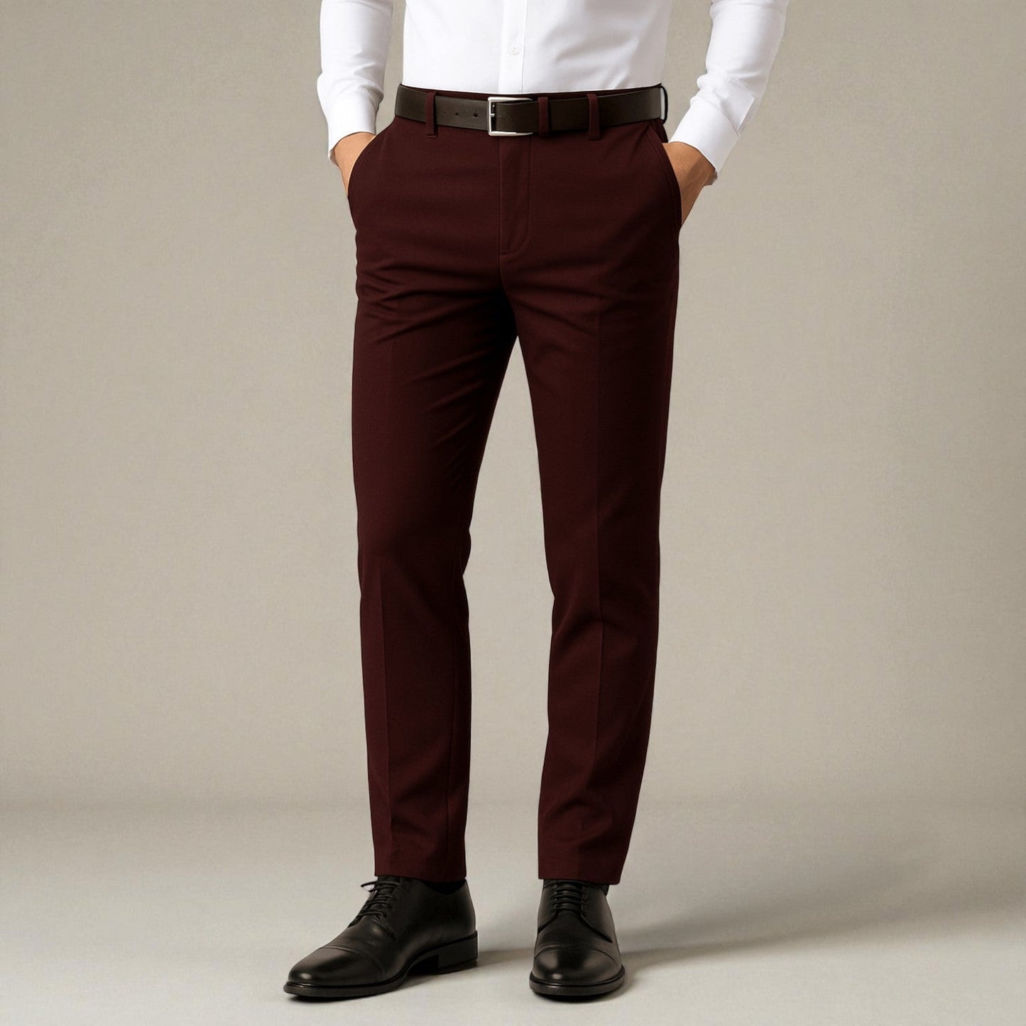 Men's navy blue tailored stretch trousers slim fit with heat-efficient fabric for winter comfort
