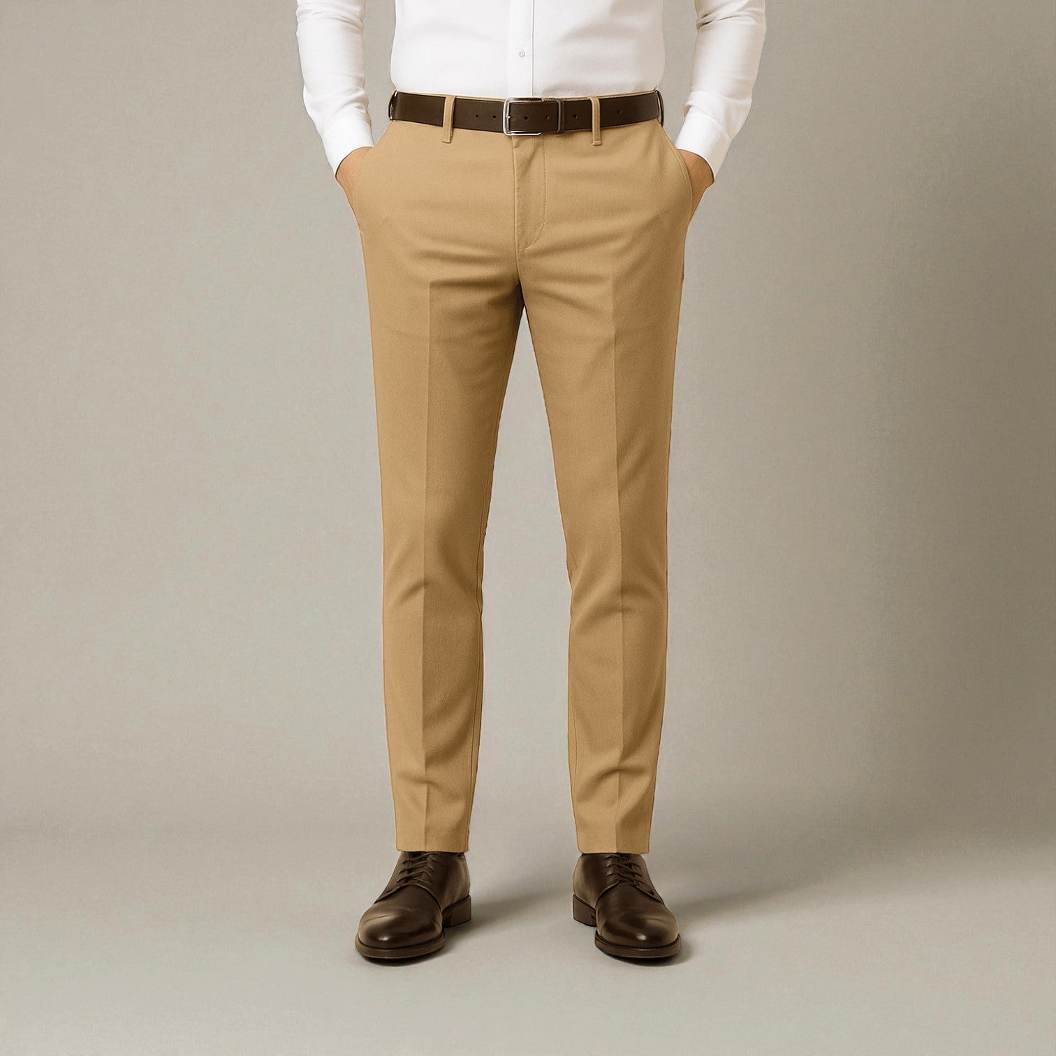 Men's navy blue tailored stretch trousers slim fit with heat-efficient fabric for winter comfort
