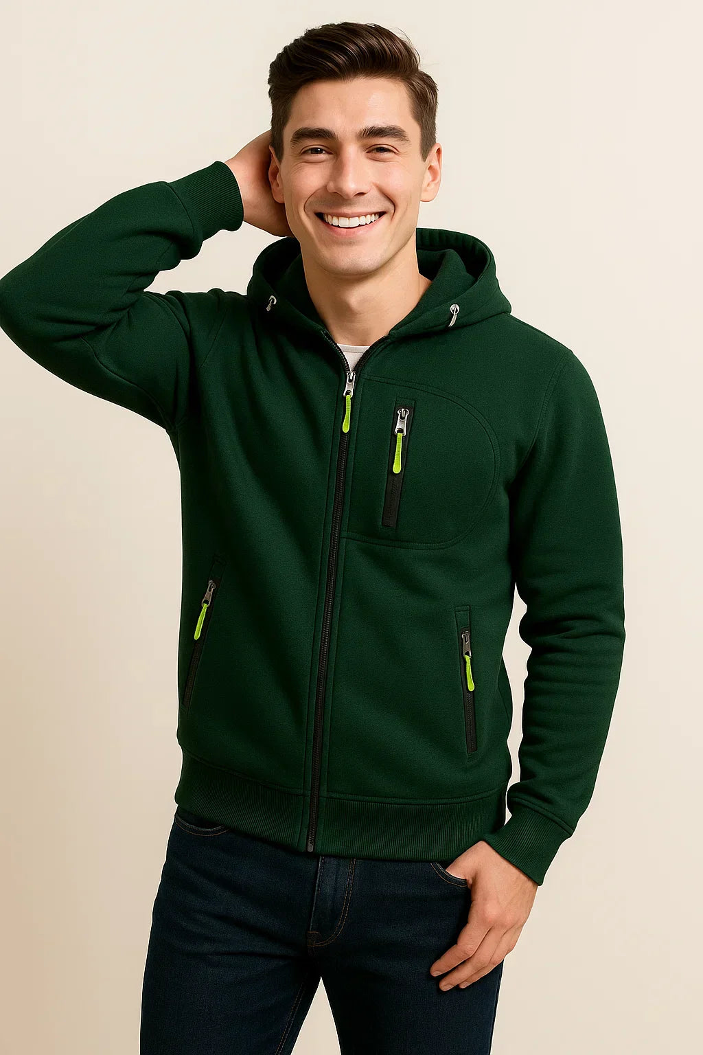 Men's zip hoodie athletic fit with multiple pockets and contrast zipper for everyday versatility