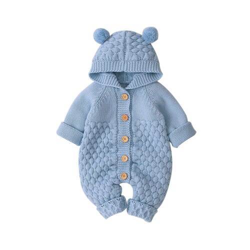 Ivory hooded knit jumpsuit for newborns to 3 years ribbed cuffs cozy winter baby romper
