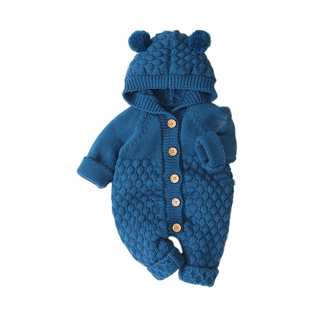 Ivory hooded knit jumpsuit for babies unisex cozy ribbed cuffs winter warmth newborn to 3 years