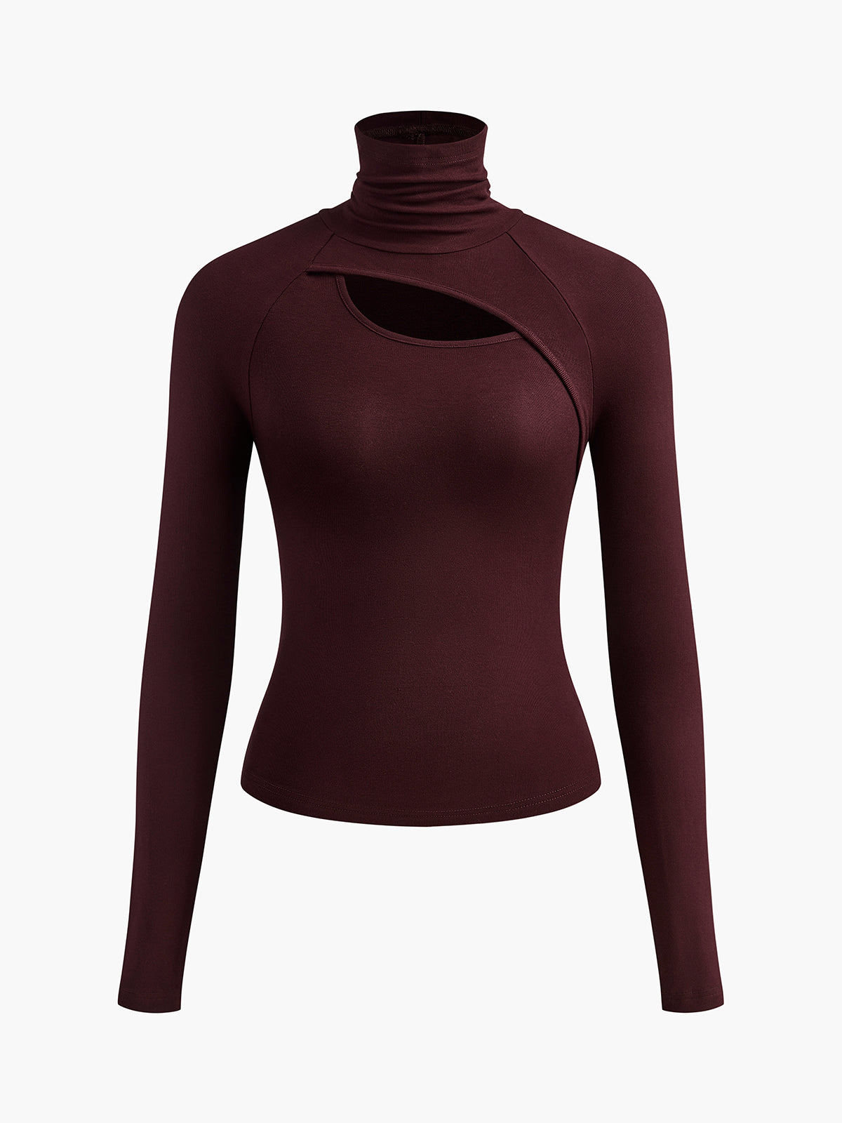 Women's black asymmetric cutout turtleneck top slim fit long sleeve slinky jersey stretch