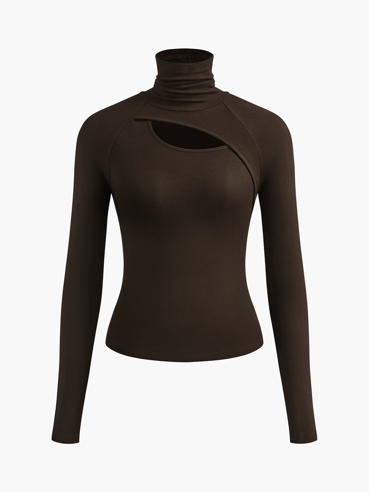 Women's black asymmetric cutout turtleneck top slim fit long sleeve slinky jersey stretch