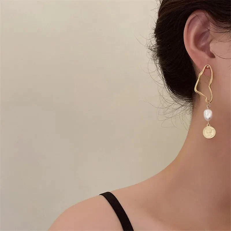 Asymmetric baroque pearl earrings with gold accents, lightweight modern chic statement jewelry for women