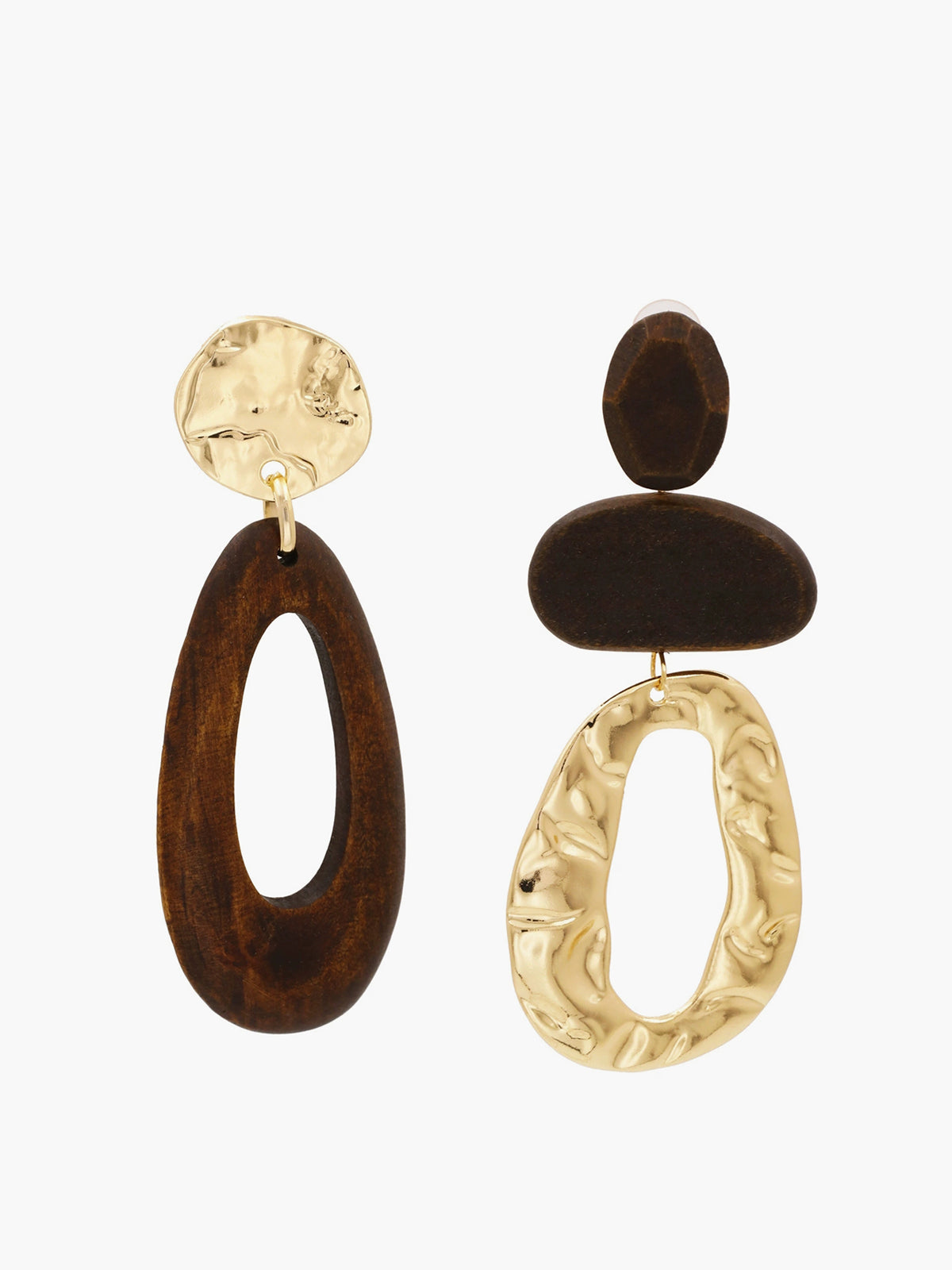 Asymmetrical Wood & Metal Drop Earrings - Urbann-Vibe