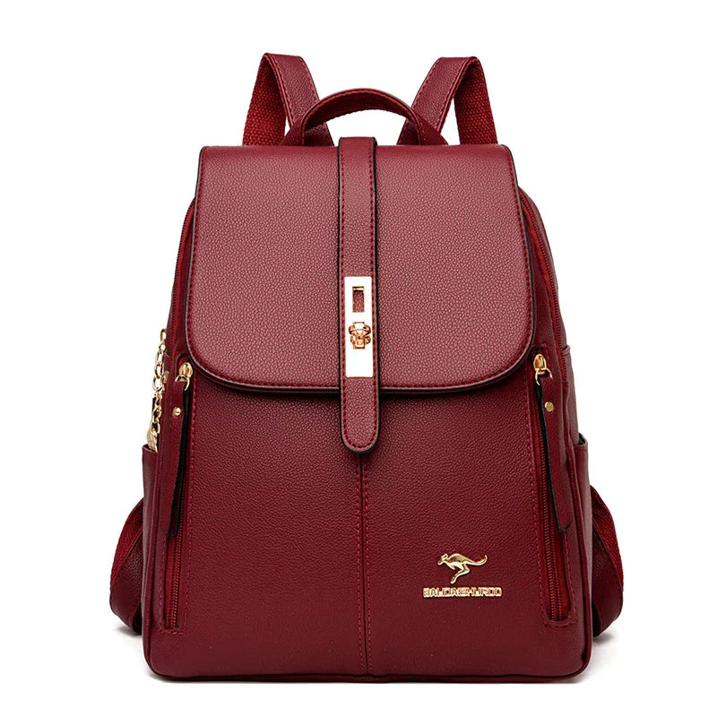Structured women's backpack flap buckle closure work travel durable organized neutral design