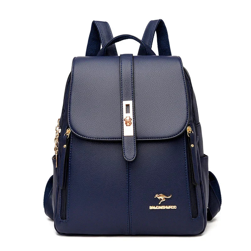 Structured women's backpack flap buckle closure work travel everyday durable organized neutral tote