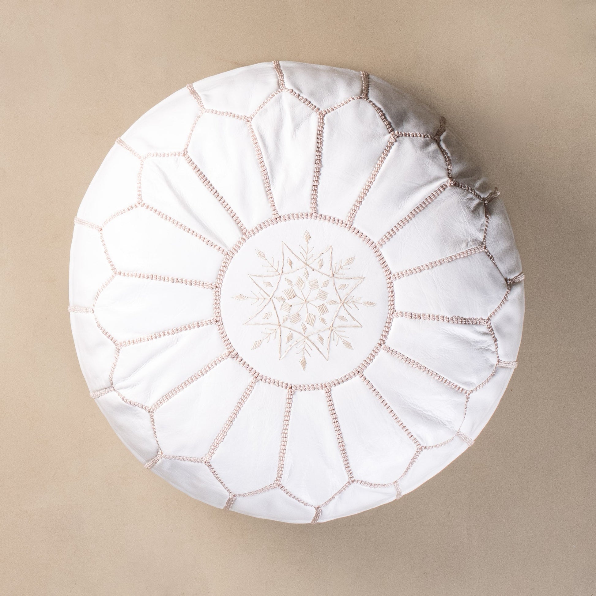 Authentic Moroccan Leather Pouf - White and Beige - Urbann-Vibe