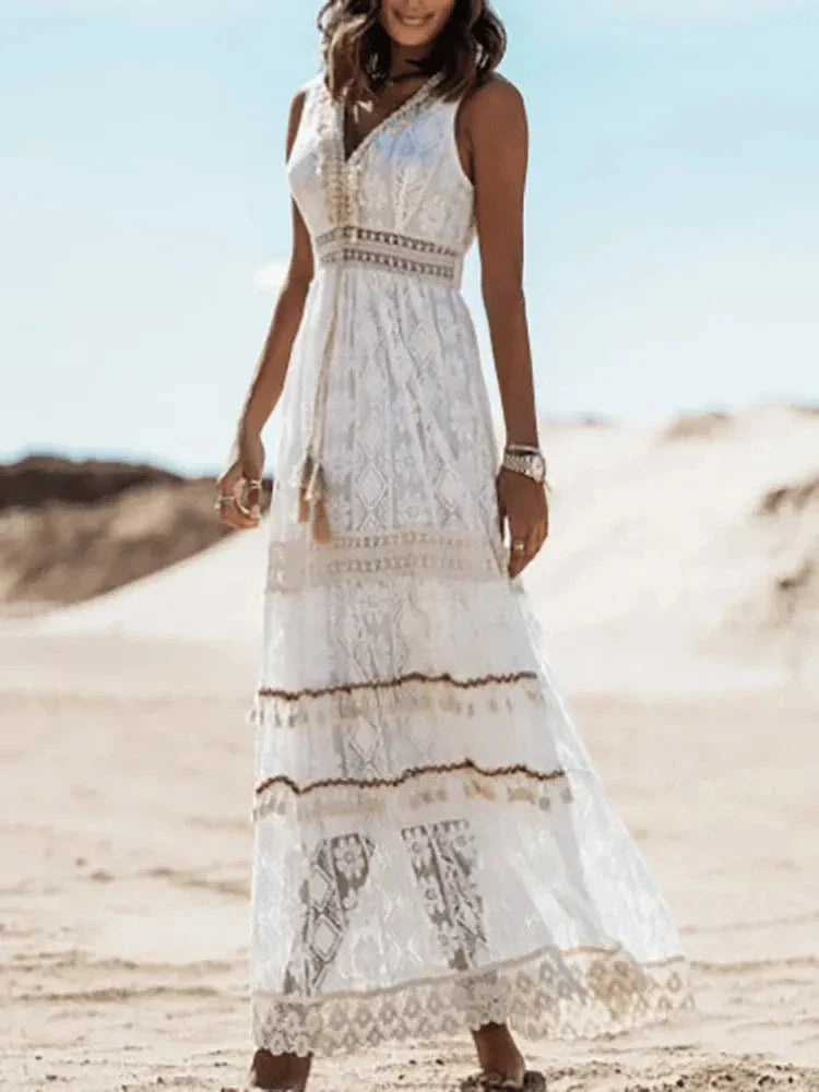 AVA boho midi dress for women, breathable flowy silhouette with elegant unique everyday design