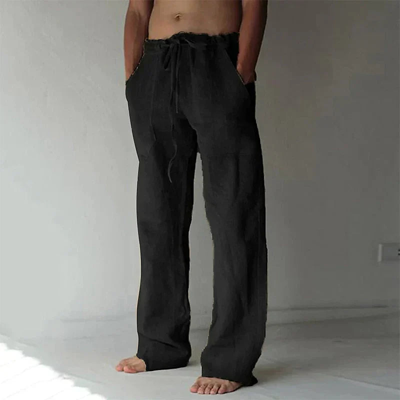 Men's baggy linen pants lightweight relaxed fit breathable natural texture for hot days comfort