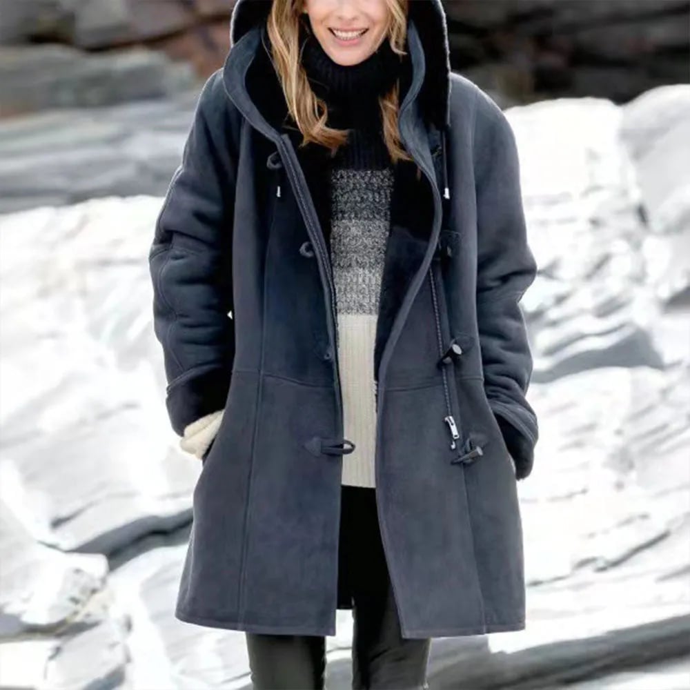 Women's gray hooded fleece jacket cozy casual fit with sustainable easy-care fabric for cold days