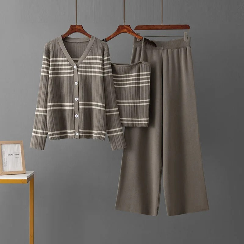 Women's striped knit matching set relaxed fit soft breathable cotton modern everyday loungewear