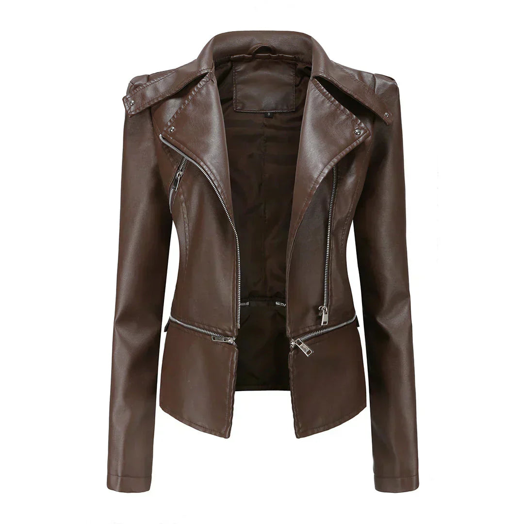 Women's black premium leather jacket classic silhouette edgy style durable supple fit