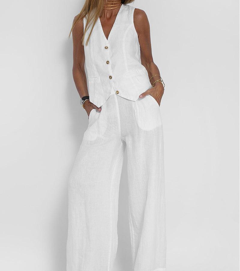 Women's cotton vest and pants leisure suit two-piece set casual breathable summer autumn comfort wear