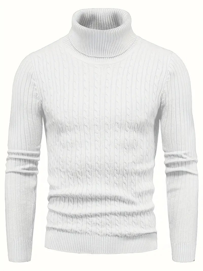 Men's dark turtleneck sweater standard fit soft premium knit elegant layering style