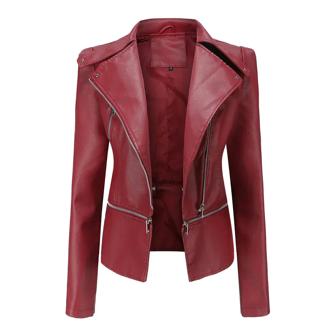 Women's black premium leather jacket classic silhouette with edgy timeless style and supple fit