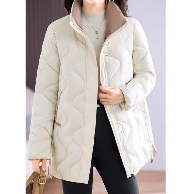 Pink women's padded jacket high collar modern cut elegant quilted windproof fall winter