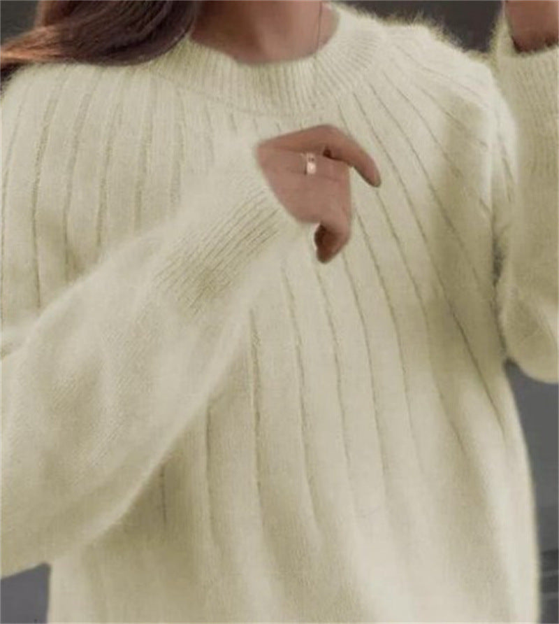 Women's Luna cashmere ribbed knit sweater, round neck classic fit, ultra-soft warmth winter elegance