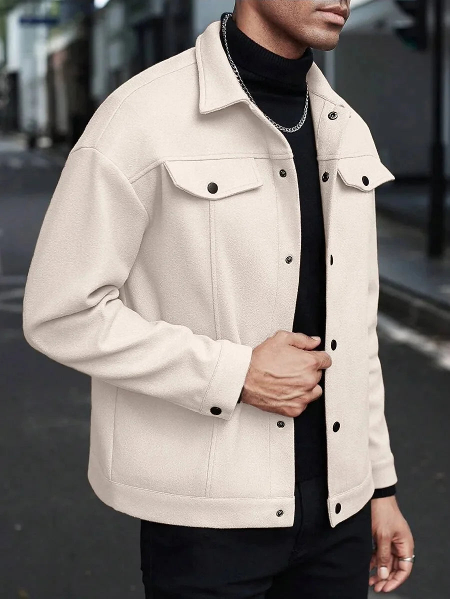 Men's straight-cut snap button jacket refined versatile outerwear for work or weekend wear