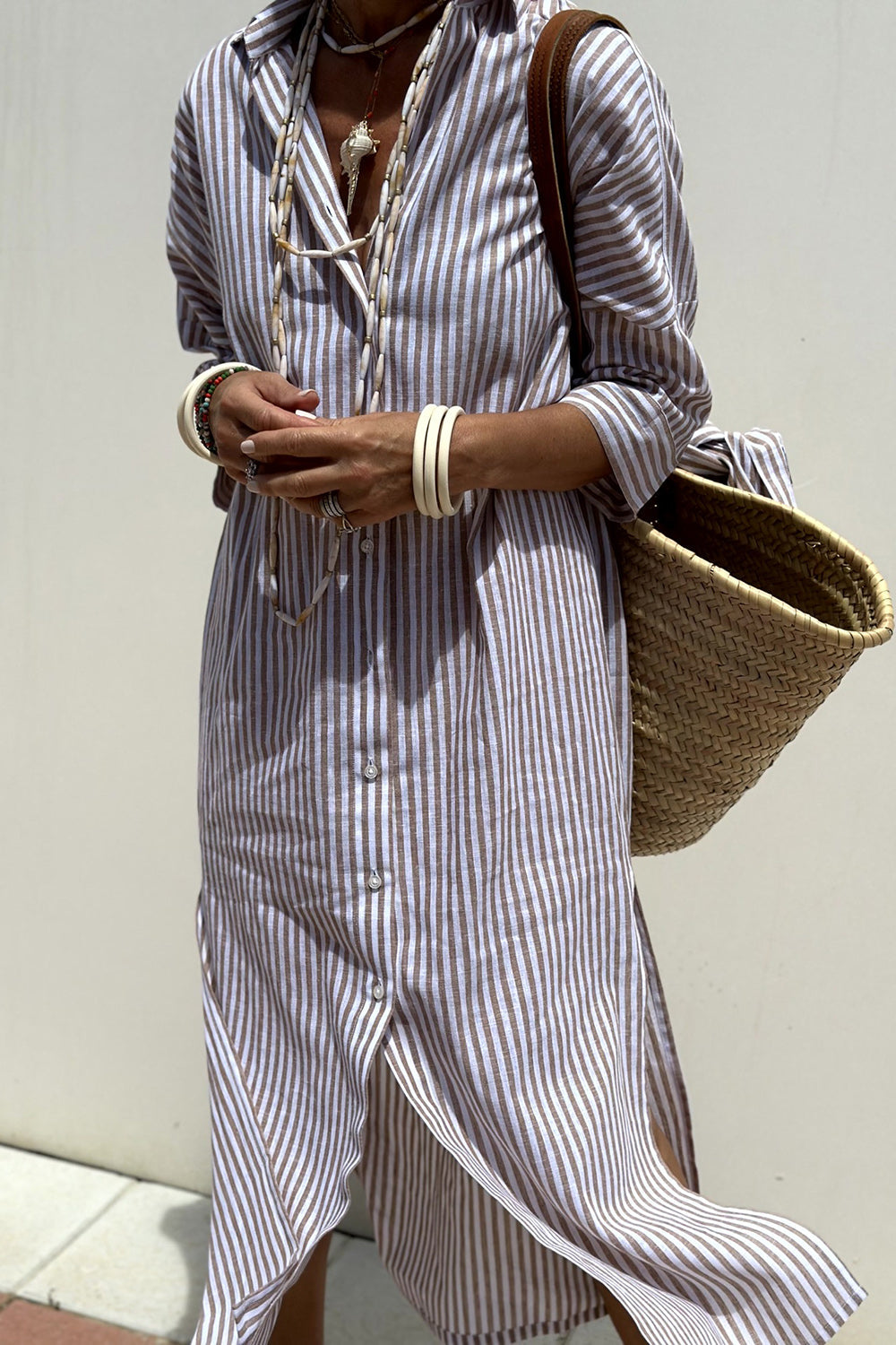 Faith striped shirt dress women breathable relaxed fit full button-down vertical stripes warm weather