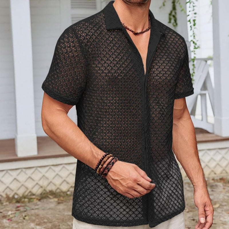 Men's breathable mesh summer shirt lightweight slim-fit design for all-day comfort and airflow