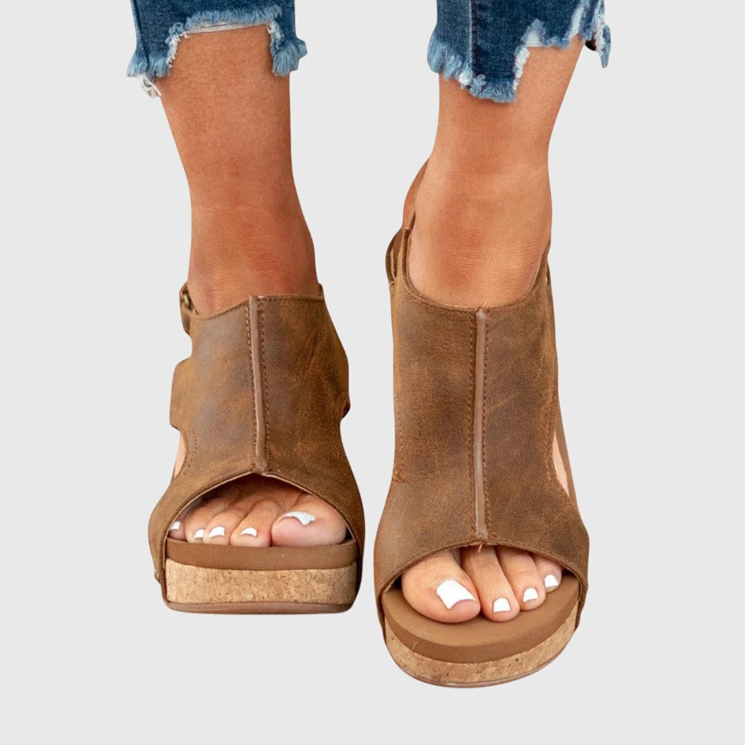 Caroline women's casual open toe sandals in neutral tones, lightweight slip-on design for warm weather