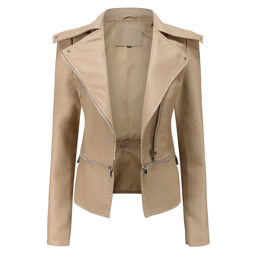 Women's black premium leather jacket classic silhouette with edgy timeless style and supple finish