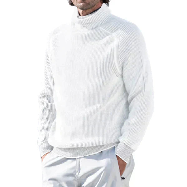 Men's gray turtleneck sweater slim fit sustainable knitwear elegant layering piece for professionals
