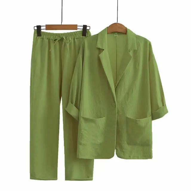 Women's fluid loose-cut summer set three-quarter sleeves lightweight chic silhouette effortless style