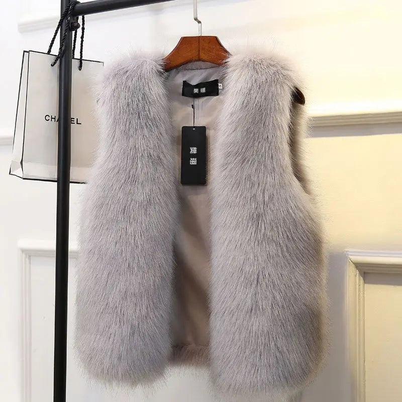 Women's faux fur vest in luxurious winter style with sleeveless glamour cut for everyday elegance