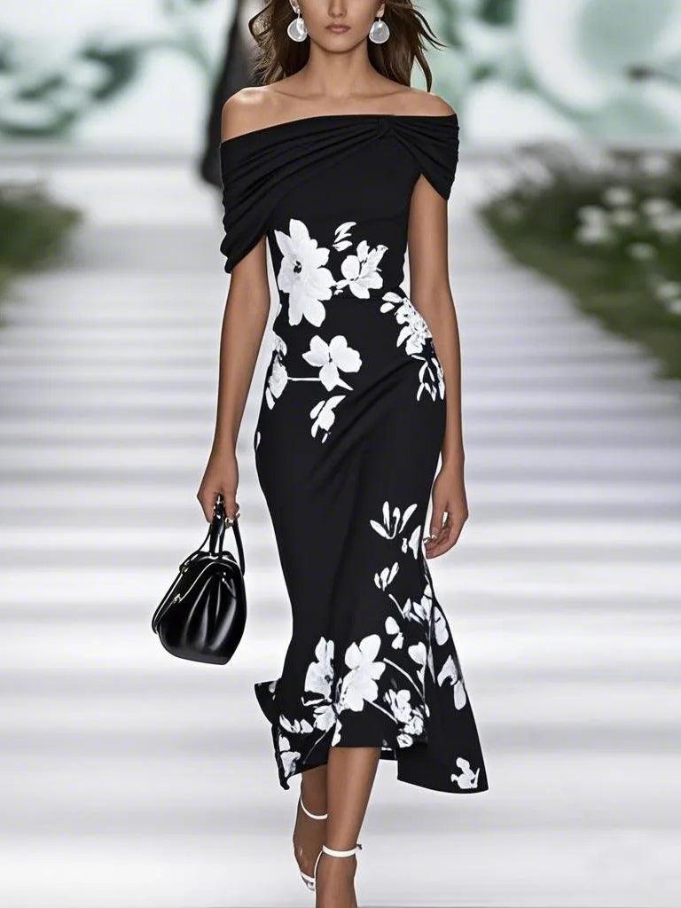Women's floral print double tunic dress, A-line silhouette, breathable layered style for day to night