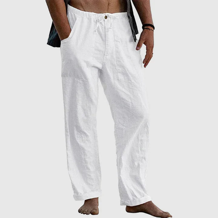 Women's relaxed linen pants with drawstring waist, breathable easy-care fabric, casual wide-leg silhouette