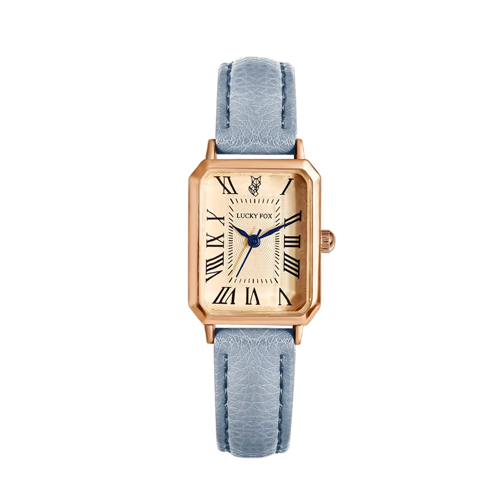 Versailles rectangle dress watch gold-tone case Roman numeral dial leather strap for professionals