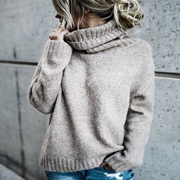 Women's winter turtleneck sweater soft knit relaxed fit wide ribbed collar cozy warmth