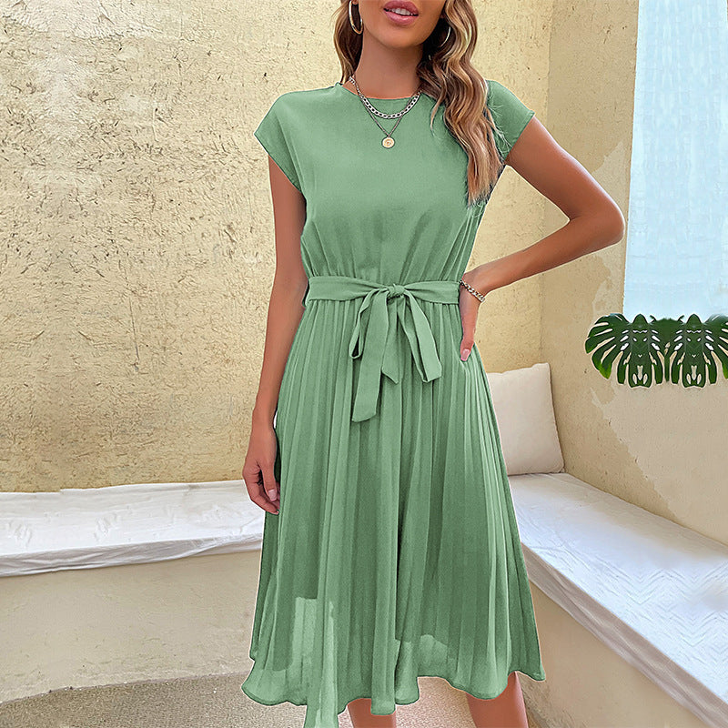 Aqua green pleated midi dress elegant airy silhouette perfect for weddings and summer dinners