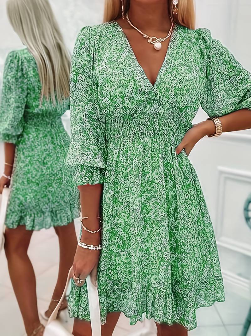 Women's boho puff sleeve dress casual chic flowy silhouette with feminine on-trend balloon sleeves