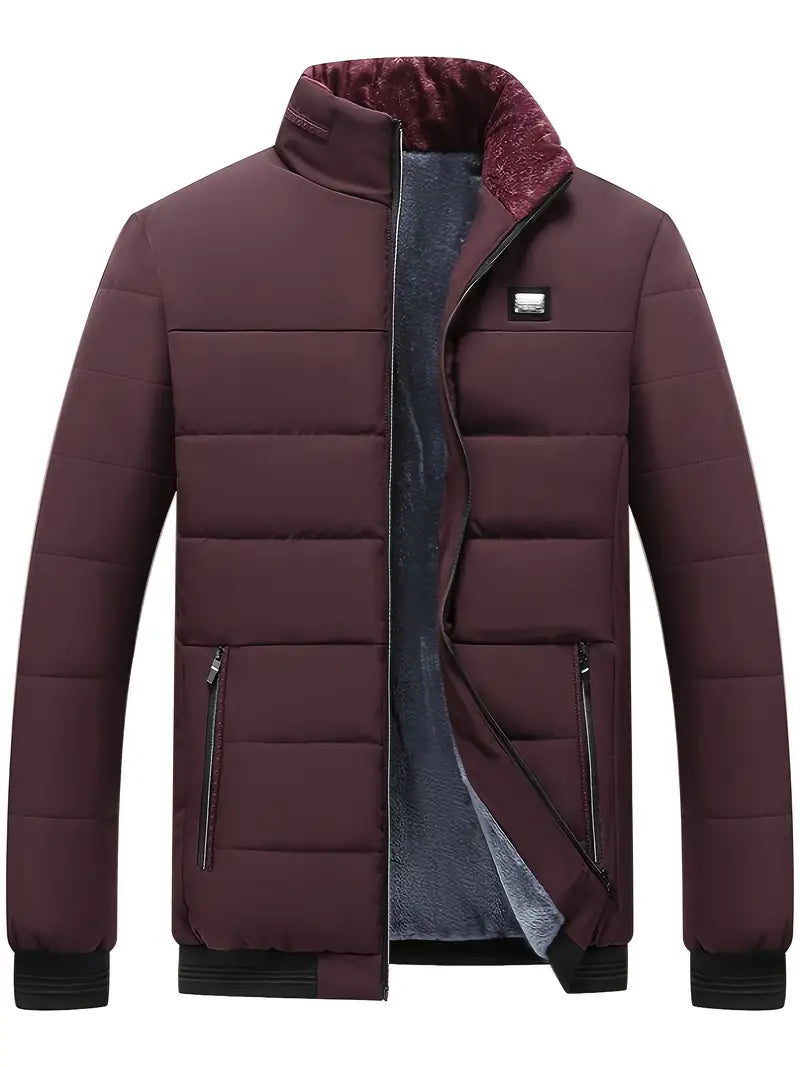 Men's velvet lined stand collar winter jacket warm luxurious dark outerwear modern fit