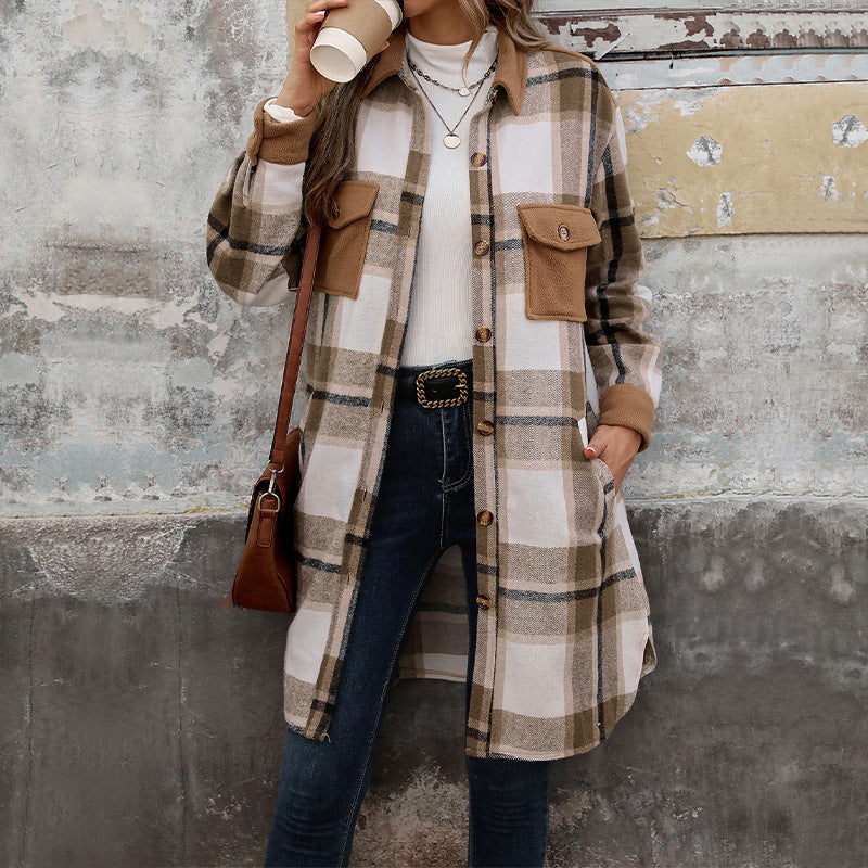 Urbann-Vibe unisex brushed plaid longline coat warm sophisticated silhouette for polished winter looks