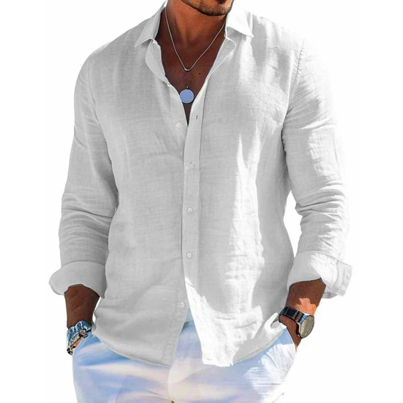 Men's relaxed fit long sleeve shirt in clean modern silhouette, versatile everyday layering piece