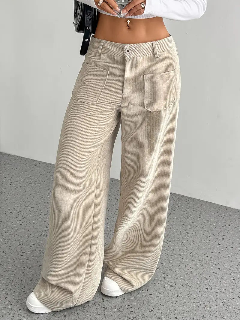 Women's wide-leg corduroy pants cotton blend relaxed fit cozy casual style with functional pockets