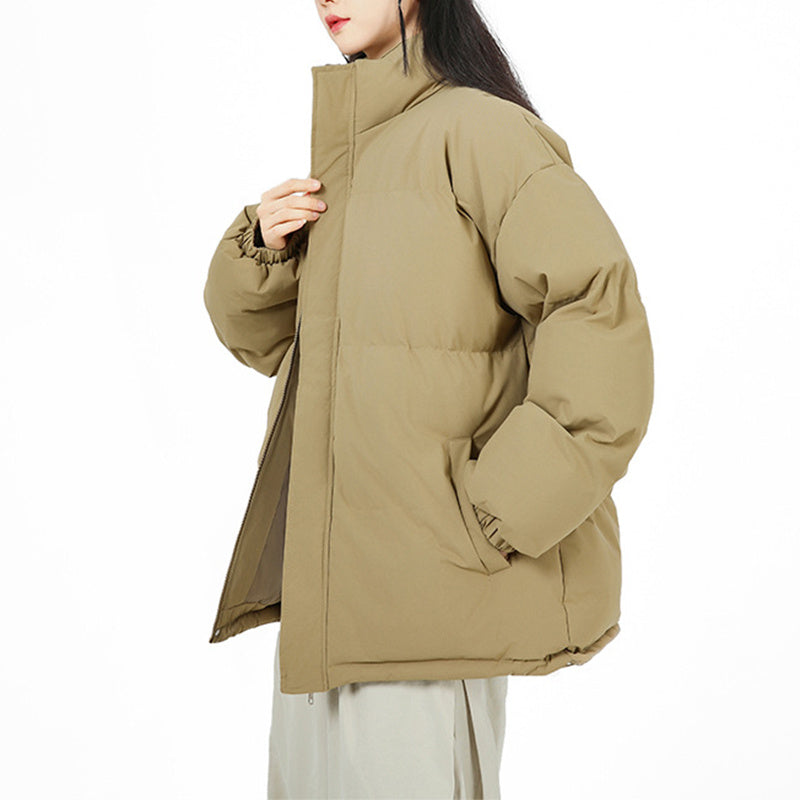 Unisex oversized winter jacket stand-up collar cozy warm streetwear minimalist cold weather style