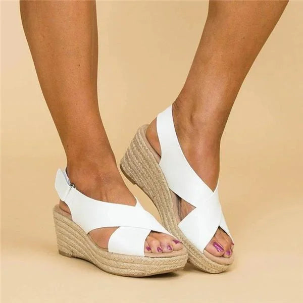 Women's casual wedge sandals with cross strap slingback, open toe lightweight platform summer style
