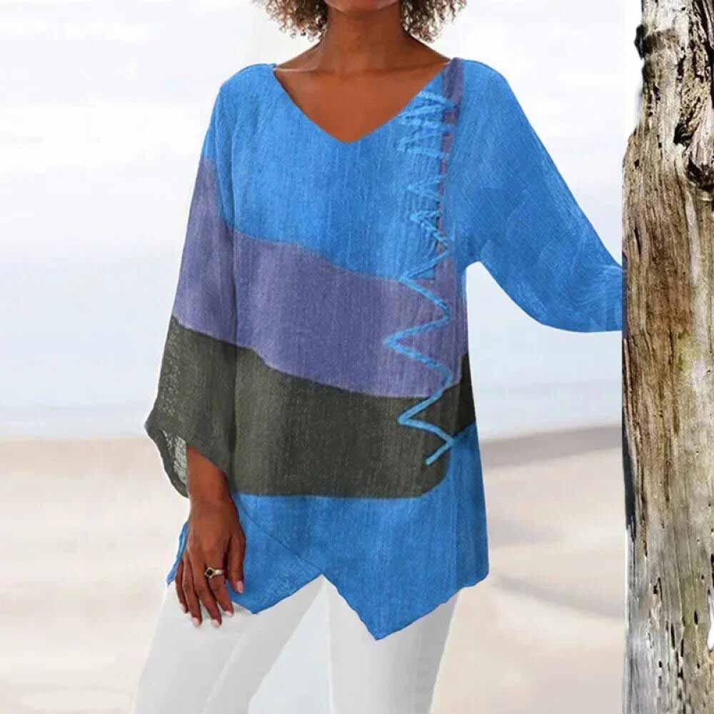 Women's loose asymmetrical blouse bohemian drape lightweight layering top elegant flowy silhouette