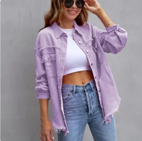 Women's Casie bohemian blue denim jacket relaxed silhouette with classic spring summer layering