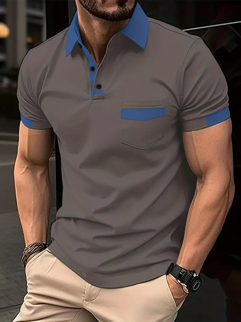 Men's colorful short sleeve lapel shirt with chest pocket, versatile spring summer casual style