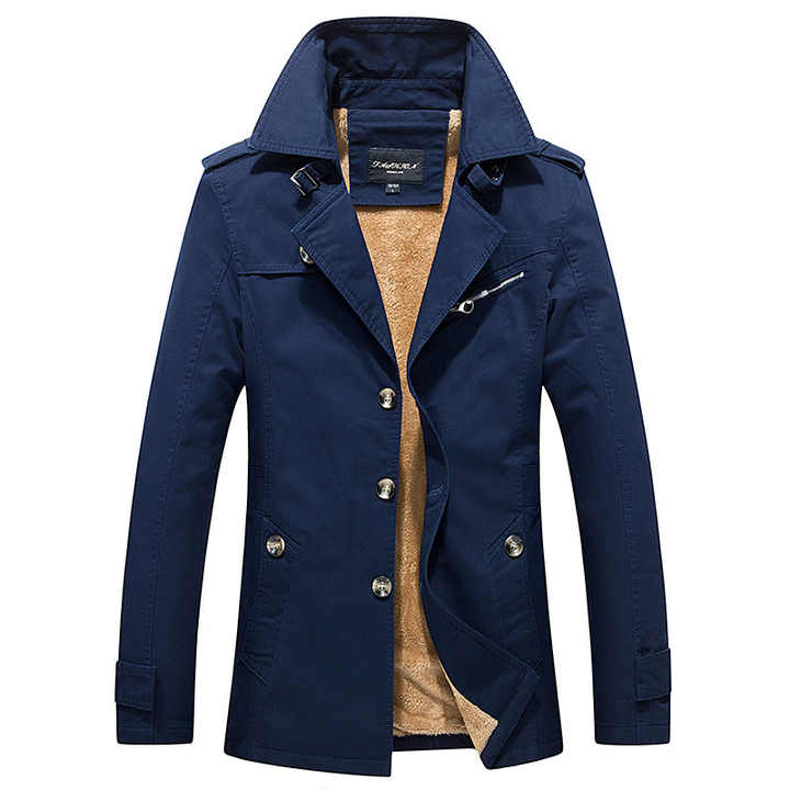 Men's fitted navy wool winter coat tailored silhouette with business elegance and daily comfort