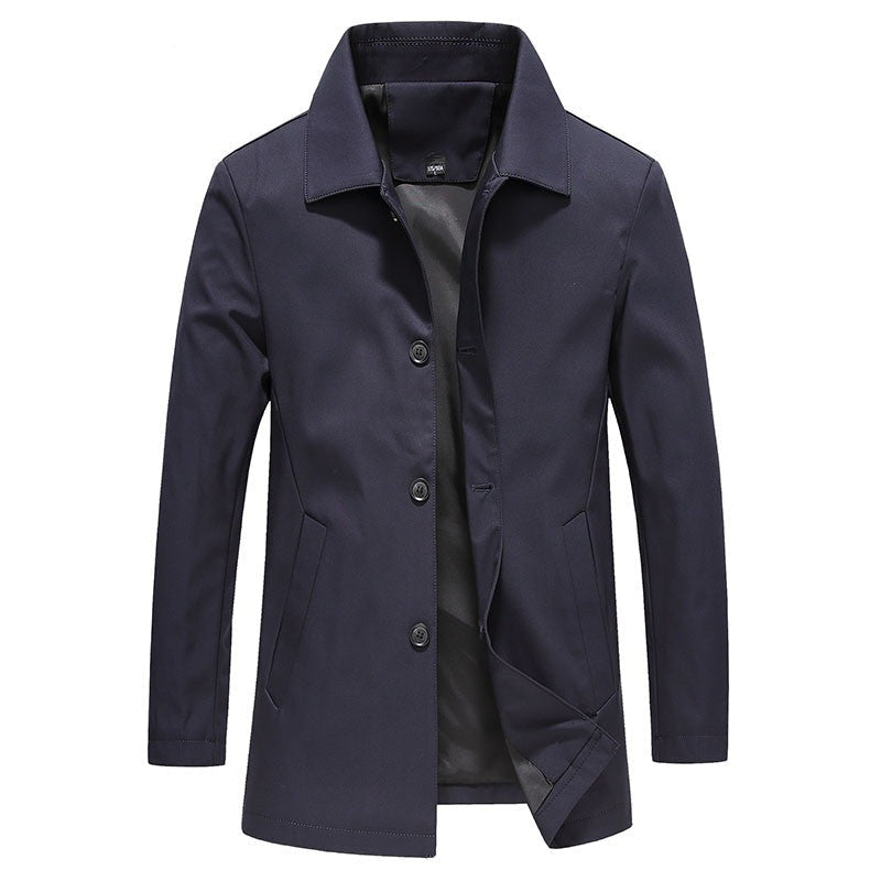 Brian men's slim fit long jacket navy button closure casual everyday warmth contemporary silhouette