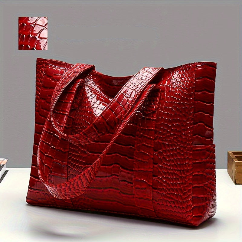 Women's large embossed tote shoulder bag with double straps and spacious interior for everyday use