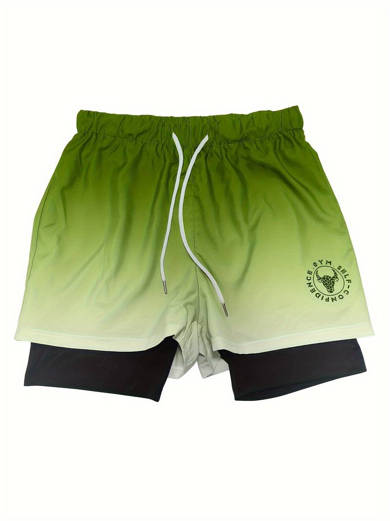 Men's 2-in-1 ombre athletic shorts double-layer versatile activewear comfortable everyday fit