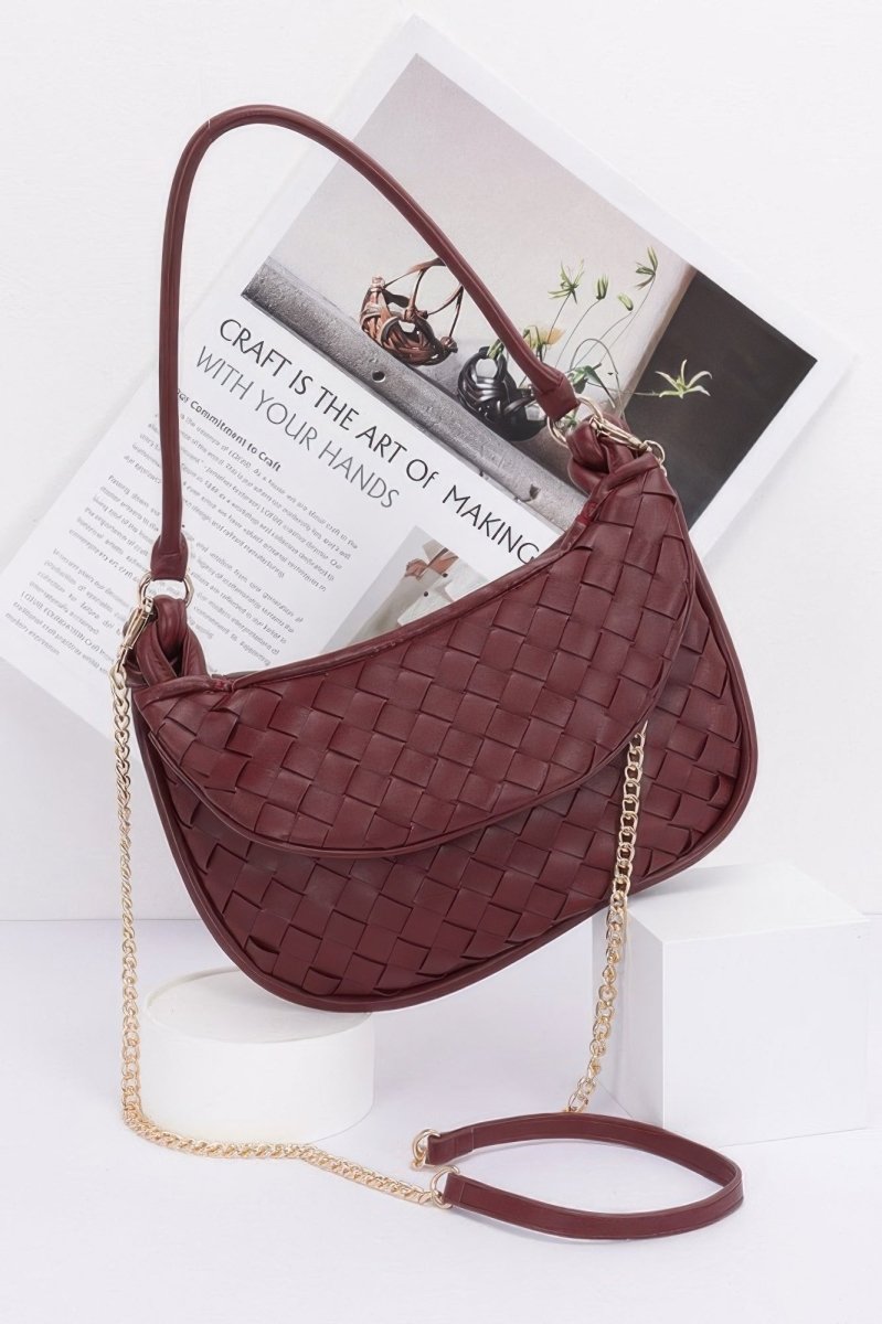 Chic faux leather braided hobo shoulder bag for women, compact everyday style with woven texture